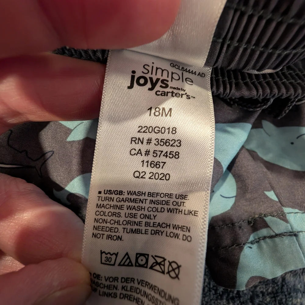 Carter's 18M Gray and Blue Whale Print Swim Shorts